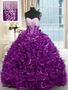 With Train Ball Gowns Sleeveless Purple Vestidos de Quinceanera Brush Train Lace Up