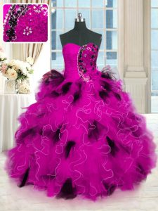 Tulle Strapless Sleeveless Lace Up Beading and Ruffles Quinceanera Gowns in Multi-color