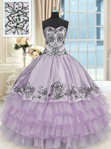 Sweetheart Sleeveless Organza Vestidos de Quinceanera Beading and Embroidery and Ruffled Layers Lace Up