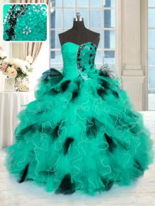 Best Selling Tulle Sleeveless Floor Length Quince Ball Gowns and Beading and Ruffles