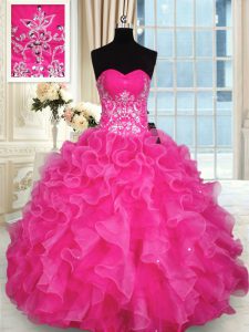 Stylish Floor Length Hot Pink Sweet 16 Quinceanera Dress Sweetheart Sleeveless Lace Up