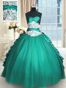 Sweetheart Sleeveless Taffeta and Tulle Quinceanera Gowns Beading and Lace and Appliques and Ruching Lace Up
