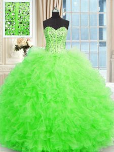 Smart Lace Up Strapless Beading and Ruffles Juniors Party Dress Tulle Sleeveless
