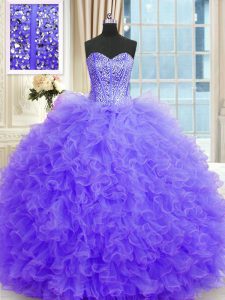 Low Price Lavender Lace Up Quinceanera Dresses Beading and Ruffles Sleeveless Floor Length
