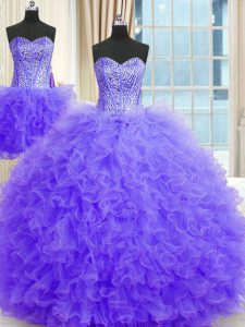 Trendy Three Piece Tulle Sleeveless Floor Length Quinceanera Dress and Beading and Ruffles
