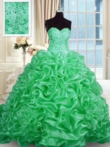 Charming Ball Gowns Sleeveless Green Sweet 16 Dresses Sweep Train Lace Up