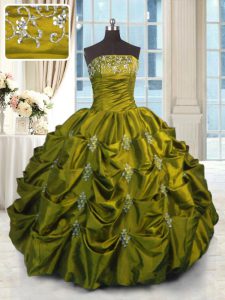 Fashionable Beading and Appliques and Embroidery and Pick Ups Party Dress for Girls Green Lace Up Sleeveless Floor Length