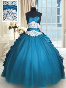 Best Selling Teal 15th Birthday Dress Military Ball and Sweet 16 and Quinceanera and For with Beading and Lace and Appliques and Ruching Sweetheart Sleeveless Lace Up