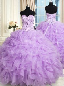 Sophisticated Sweetheart Sleeveless Organza Quinceanera Gowns Beading and Ruffles Lace Up