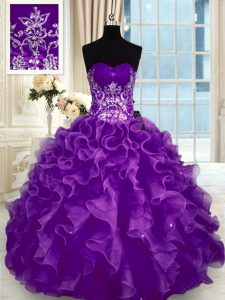Free and Easy Sweetheart Sleeveless Lace Up Vestidos de Quinceanera Purple Organza