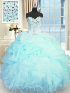 Light Blue Sleeveless Floor Length Beading and Ruffles and Pick Ups Lace Up Sweet 16 Dress