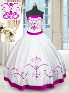 Customized White Strapless Neckline Beading and Embroidery and Belt Sweet 16 Dress Sleeveless Lace Up
