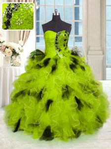 On Sale Multi-color Quinceanera Gown Military Ball and Sweet 16 and Quinceanera and For with Beading and Ruffles Strapless Sleeveless Lace Up