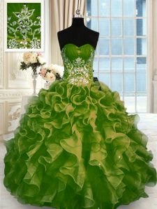 Sexy Floor Length Olive Green Ball Gown Prom Dress Sweetheart Sleeveless Lace Up