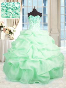 Elegant Apple Green Sweetheart Neckline Beading and Ruffles Sweet 16 Dresses Sleeveless Lace Up