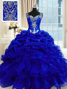 Popular Sleeveless Beading and Ruffles and Pick Ups Lace Up Quinceanera Gowns
