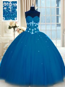 Navy Blue Sweetheart Lace Up Appliques 15th Birthday Dress Sleeveless