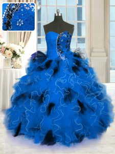 Enchanting Floor Length Blue Sweet 16 Dress Strapless Sleeveless Lace Up