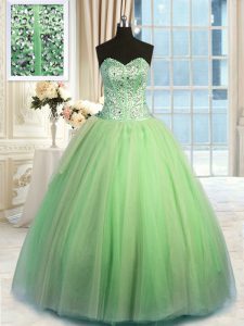 Best Green Lace Up Quinceanera Dresses Beading and Ruching Sleeveless Floor Length