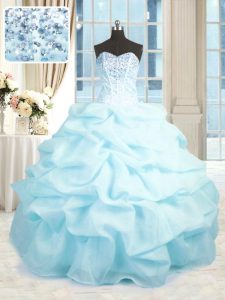 Dynamic Baby Blue Sweetheart Lace Up Beading and Ruffles 15 Quinceanera Dress Sleeveless