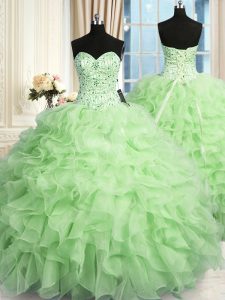 Clearance Sleeveless Organza Lace Up Ball Gown Prom Dress for Military Ball and Sweet 16 and Quinceanera