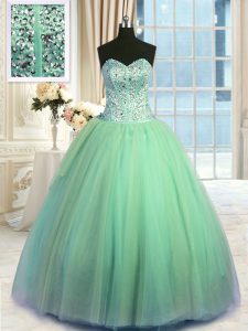 Turquoise Sweetheart Lace Up Beading and Ruching Quinceanera Gowns Sleeveless