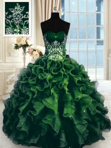 Inexpensive Multi-color Ball Gowns Sweetheart Sleeveless Organza Floor Length Lace Up Beading and Ruffles 15th Birthday Dress