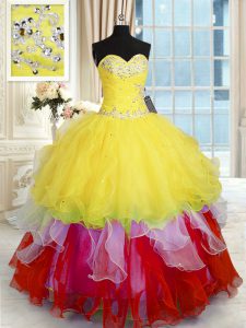 Suitable Multi-color Sweet 16 Dress Military Ball and Sweet 16 and Quinceanera and For with Beading and Ruffles Sweetheart Sleeveless Lace Up