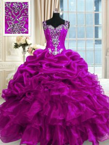 Inexpensive Pick Ups Straps Sleeveless Lace Up Sweet 16 Dresses Fuchsia Organza