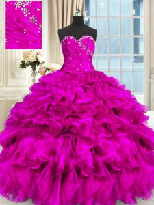 Dazzling High Low Ball Gowns Sleeveless Fuchsia Sweet 16 Quinceanera Dress Lace Up