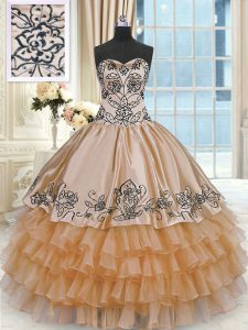 Admirable Sweetheart Sleeveless Quinceanera Dress Floor Length Beading and Embroidery and Ruffles Orange Taffeta