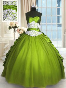 Olive Green Ball Gowns Taffeta and Tulle Sweetheart Sleeveless Beading and Lace and Appliques and Ruching Floor Length Lace Up Vestidos de Quinceanera