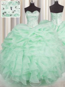 High Quality Apple Green Lace Up Sweetheart Beading and Ruffles Quinceanera Dresses Organza Sleeveless
