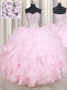 Amazing Baby Pink Party Dress Wholesale Military Ball and Sweet 16 and Quinceanera and For with Beading and Ruffles Sweetheart Sleeveless Lace Up