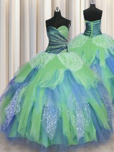 Sumptuous Green Sweetheart Neckline Beading and Ruching Vestidos de Quinceanera Sleeveless Lace Up