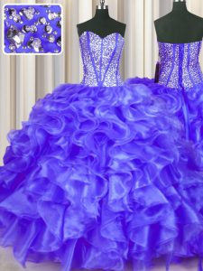 Extravagant Purple Sweetheart Lace Up Beading and Ruffles Sweet 16 Dress Sleeveless