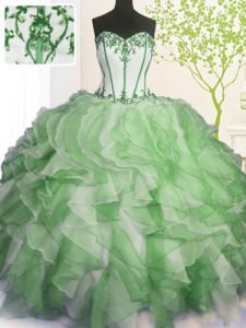 Green Sweetheart Lace Up Beading and Ruffles Vestidos de Quinceanera Sleeveless