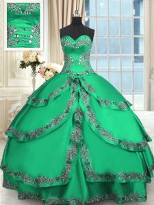 Dynamic Turquoise Ball Gowns Beading and Embroidery and Ruffled Layers 15th Birthday Dress Lace Up Taffeta Sleeveless Floor Length