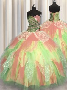 Decent Multi-color Sweet 16 Dress Military Ball and Sweet 16 and Quinceanera and For with Beading and Ruching Sweetheart Sleeveless Lace Up