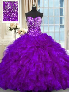 Fantastic Purple Ball Gown Prom Dress Sweetheart Sleeveless Brush Train Lace Up