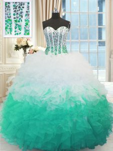 Fashion Beading and Ruffles 15th Birthday Dress Multi-color Lace Up Sleeveless Floor Length