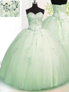 Apple Green Sweetheart Lace Up Beading and Appliques Vestidos de Quinceanera Sleeveless