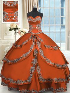 Rust Red Sweetheart Neckline Beading and Embroidery and Ruffled Layers Sweet 16 Dresses Sleeveless Lace Up