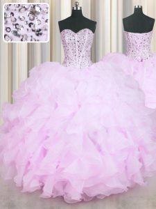 Spectacular Mermaid Beading and Ruffles Sweet 16 Dress Lilac Lace Up Sleeveless Floor Length