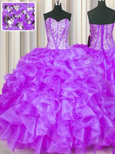 Sweet Floor Length Lace Up Quinceanera Dresses Eggplant Purple for Military Ball and Sweet 16 and Quinceanera with Beading and Ruffles