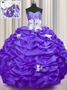 Spectacular Purple Sweetheart Lace Up Appliques and Sequins and Pick Ups Quince Ball Gowns Brush Train Sleeveless
