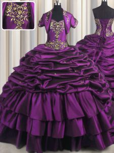 Purple Sweetheart Neckline Beading and Appliques and Pick Ups Quinceanera Gown Sleeveless Lace Up