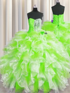 Fine Organza Sleeveless Floor Length Quinceanera Dresses and Beading and Ruffles