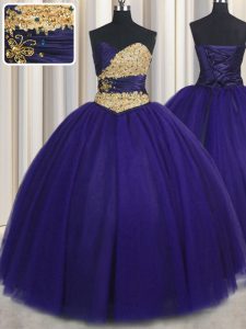 Ball Gowns Quinceanera Dresses Royal Blue Sweetheart Tulle Sleeveless Floor Length Lace Up