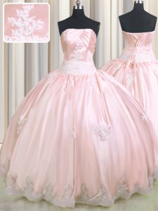 Super Floor Length Ball Gowns Sleeveless Baby Pink Quinceanera Dress Lace Up